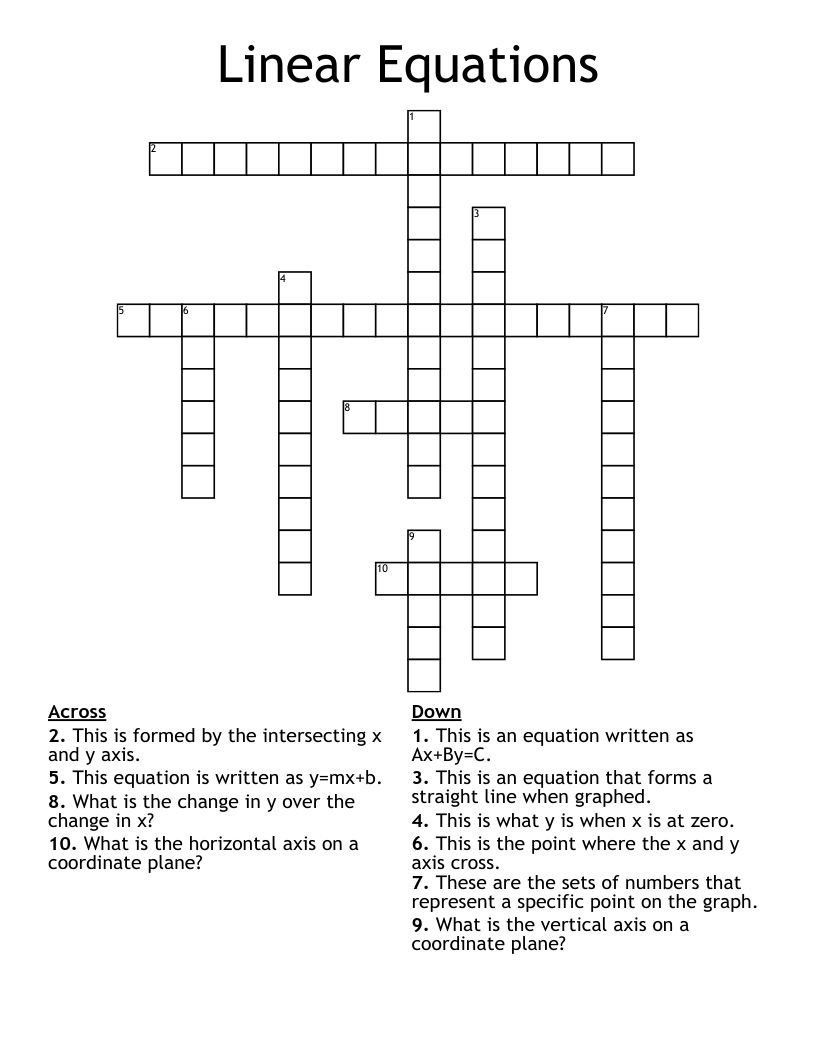 Linear Equations Crossword
