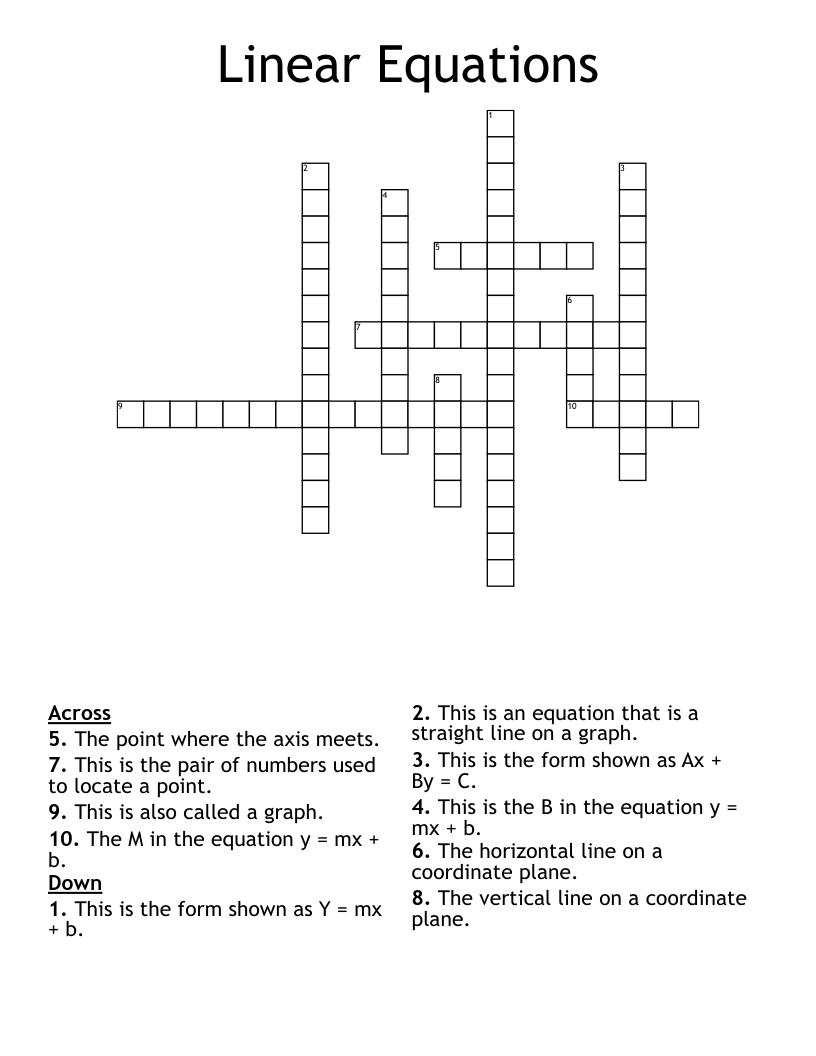 Linear Equations Crossword