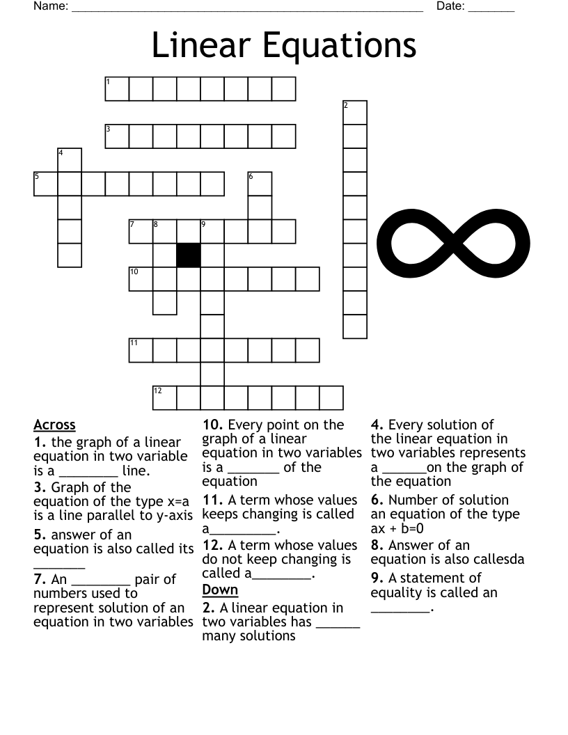 Linear Equations Crossword