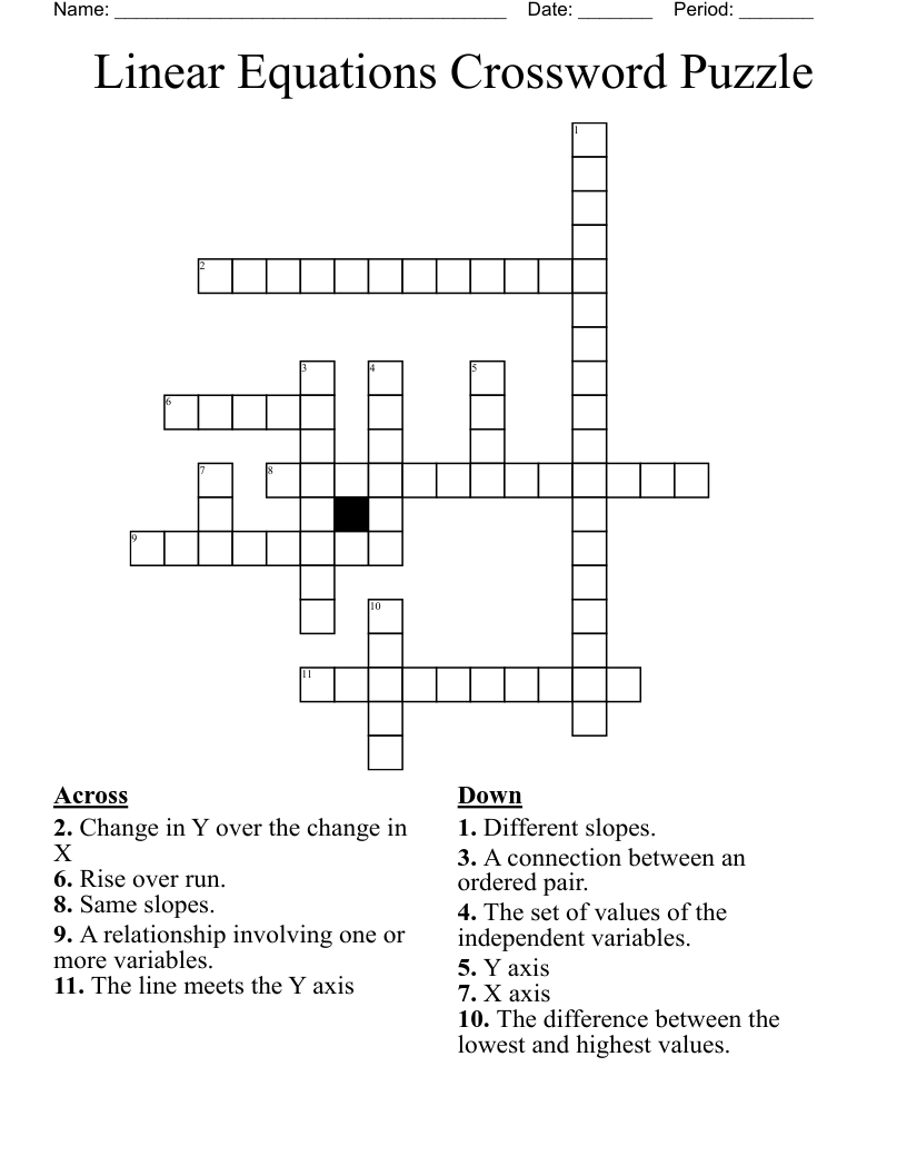 Linear Equations Crossword Puzzle