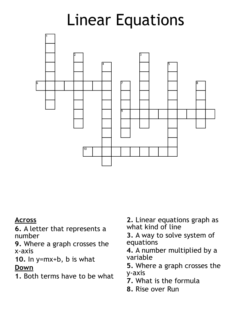 Linear Equations  Crossword