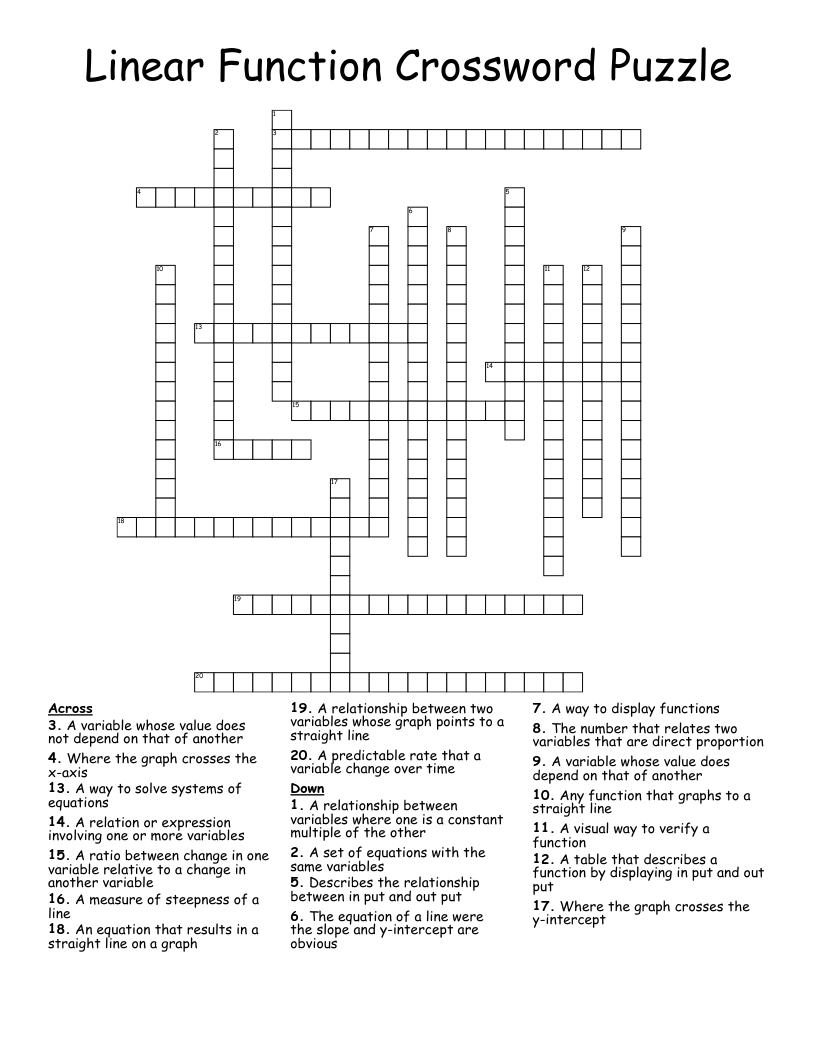 Linear Function Crossword Puzzle