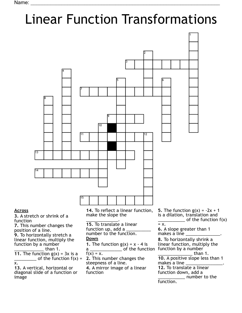 Linear Function Transformations Crossword