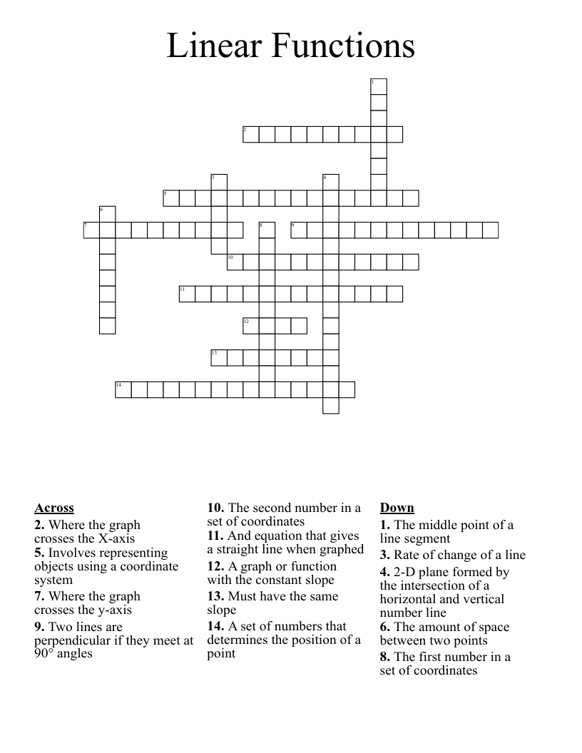 Linear Functions Crossword