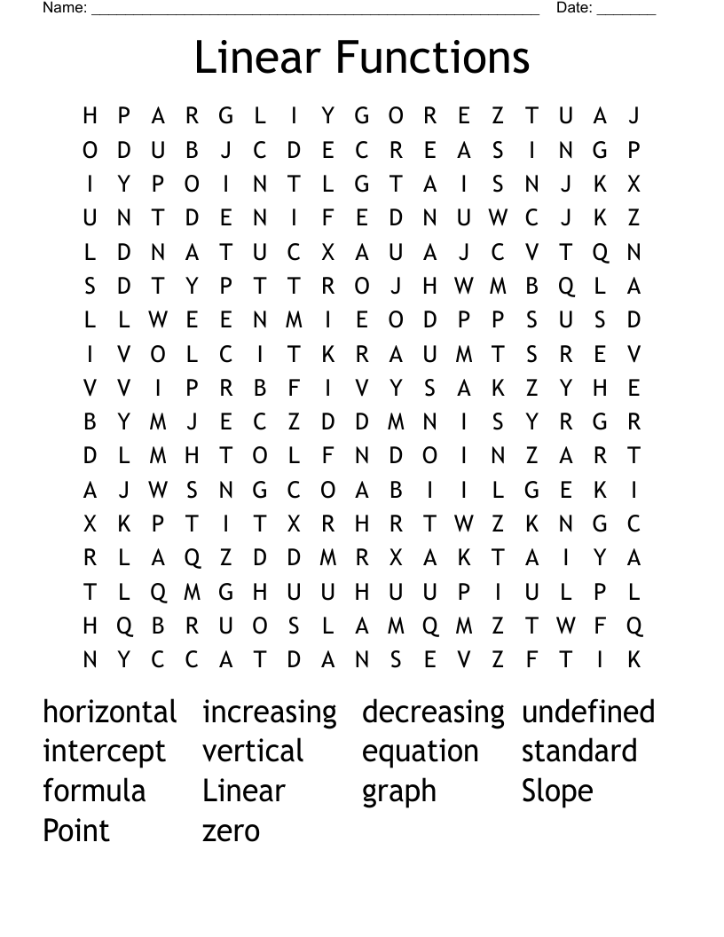 Linear Functions Word Search