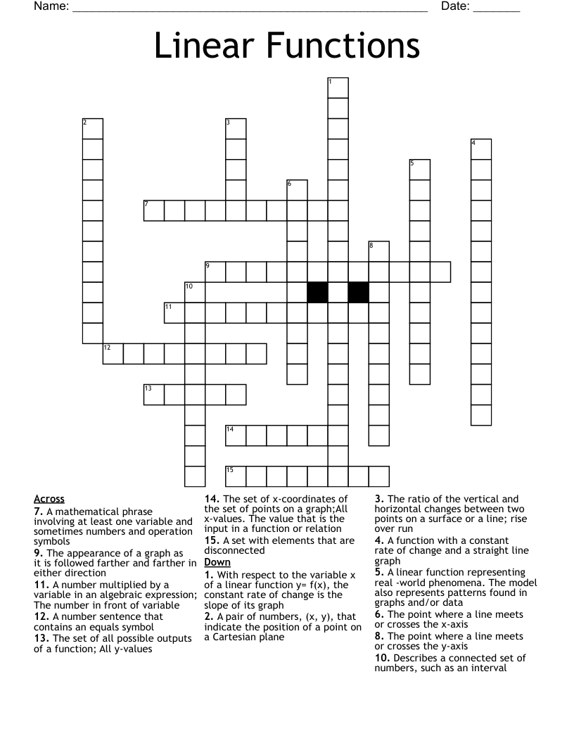 Linear Functions Crossword