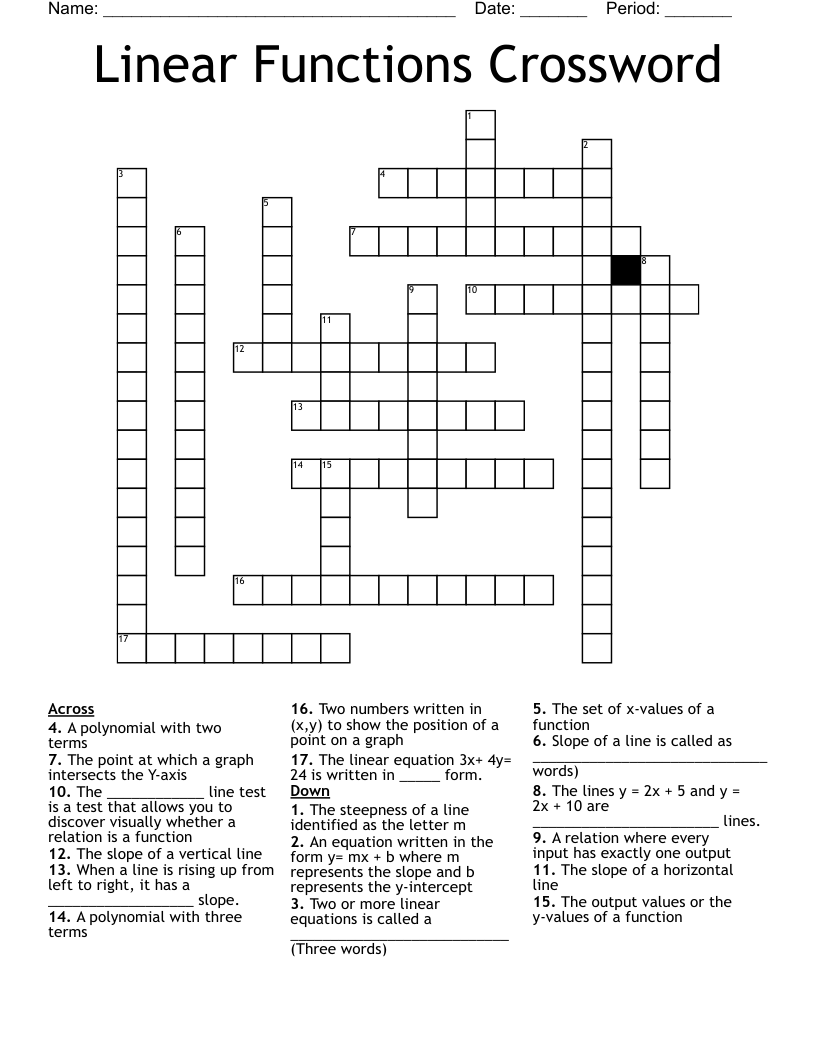 Linear Functions Crossword