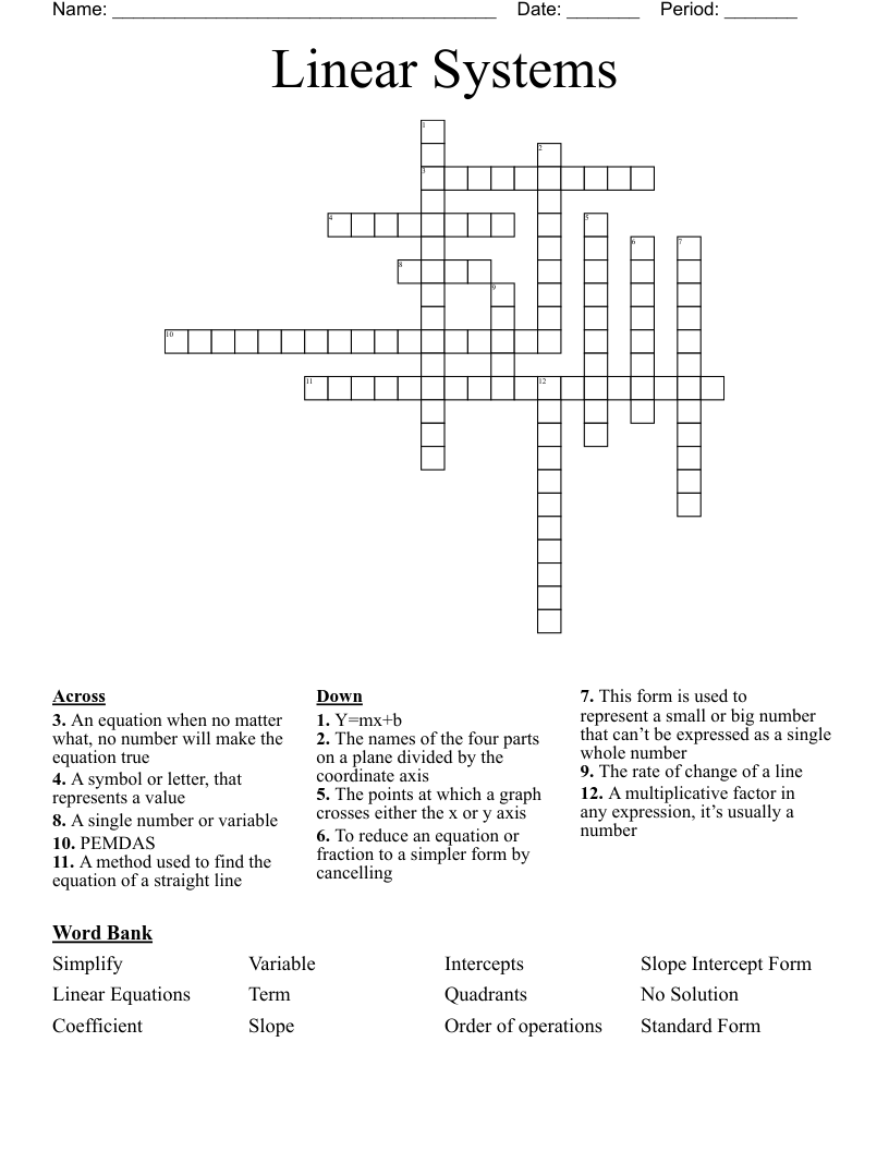 Linear Systems Crossword