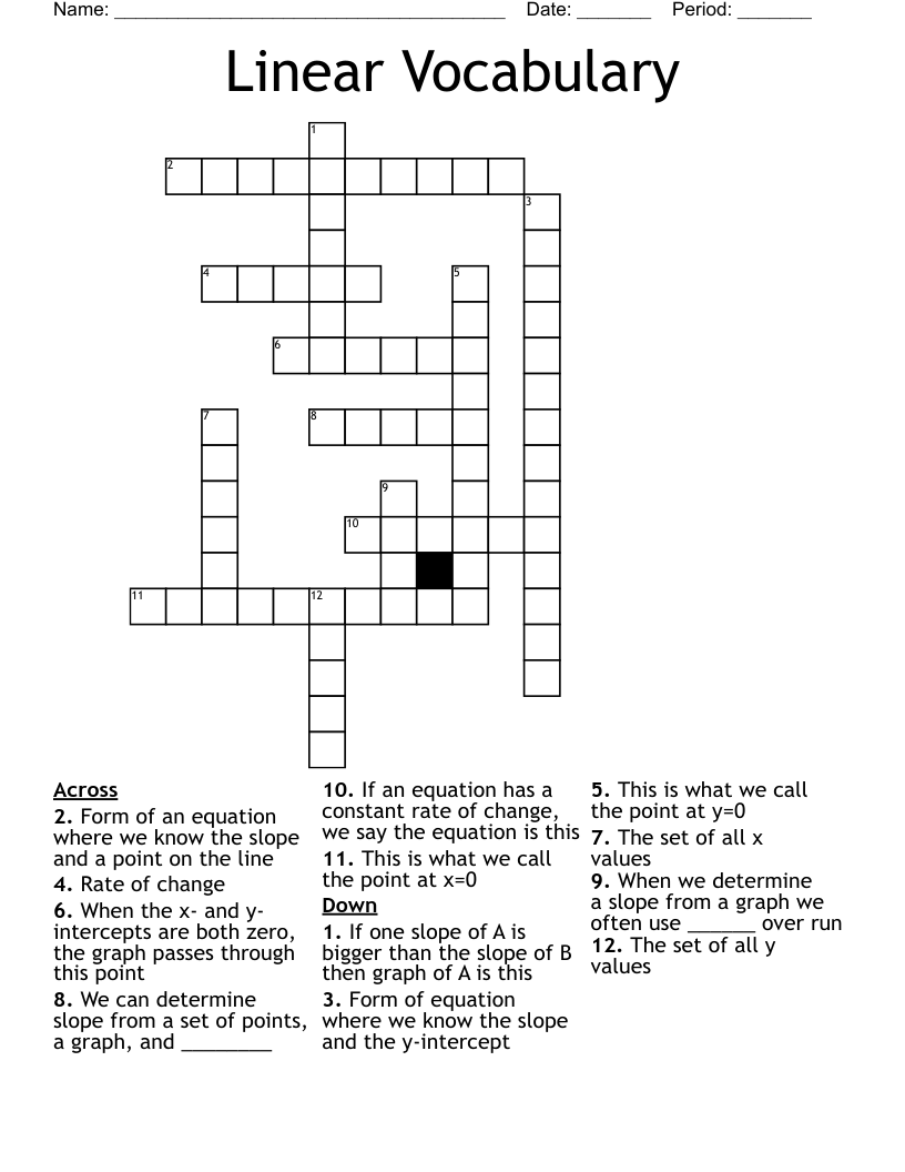Linear Vocabulary Crossword