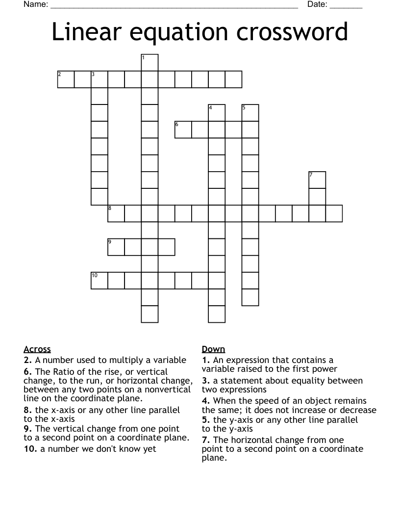 Linear equation crossword