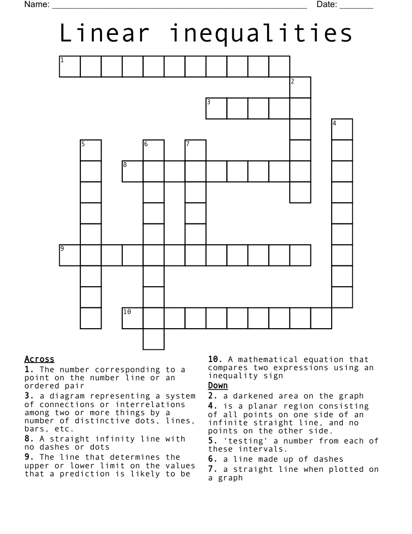 Linear inequalities Crossword