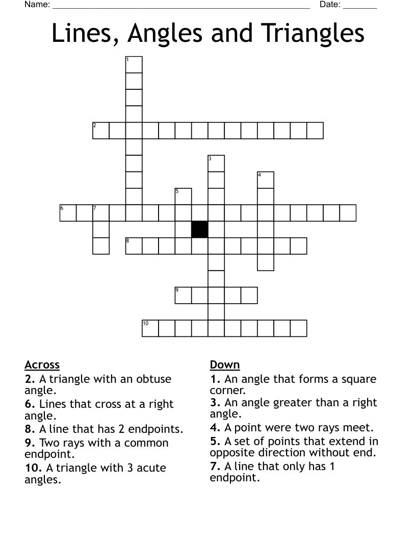 Lines, Angles and Triangles Crossword