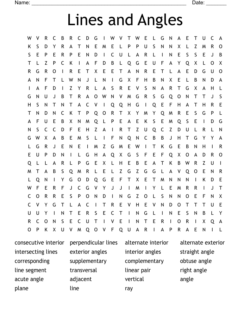 Lines and Angles Word Search