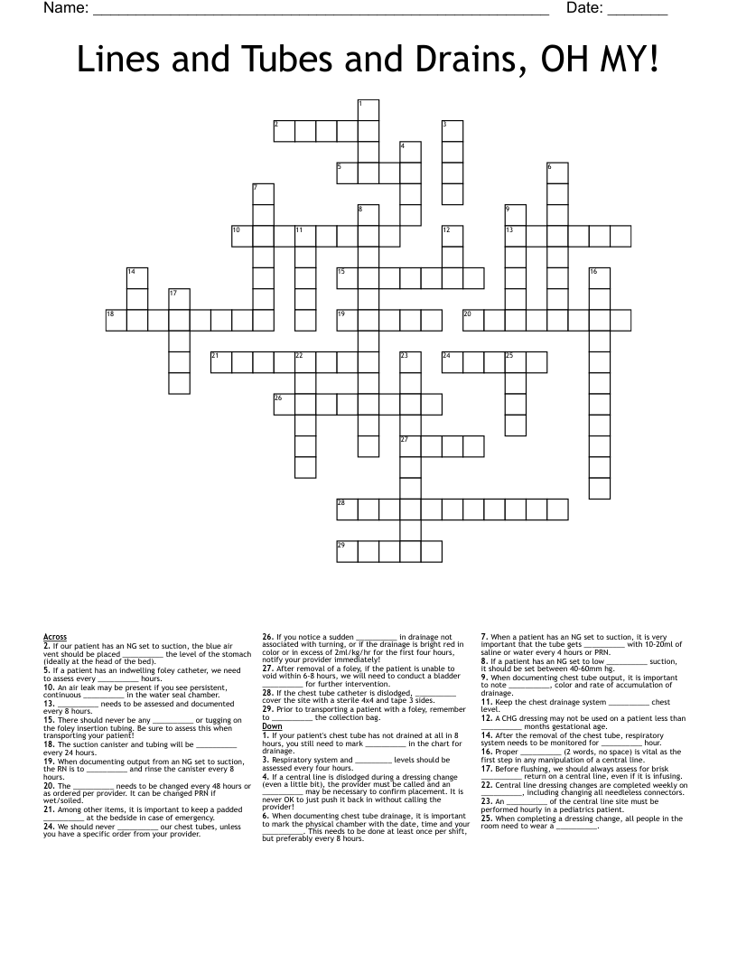 Lines and Tubes and Drains, OH MY! Crossword