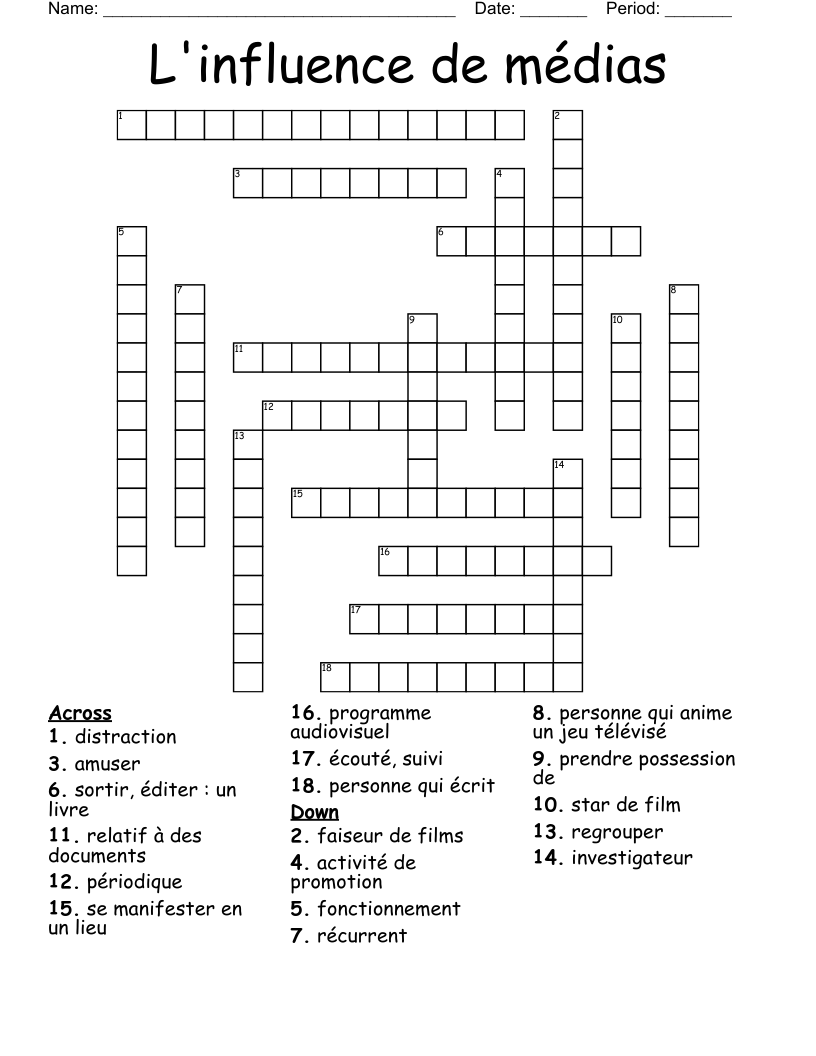 L'influence de médias Crossword