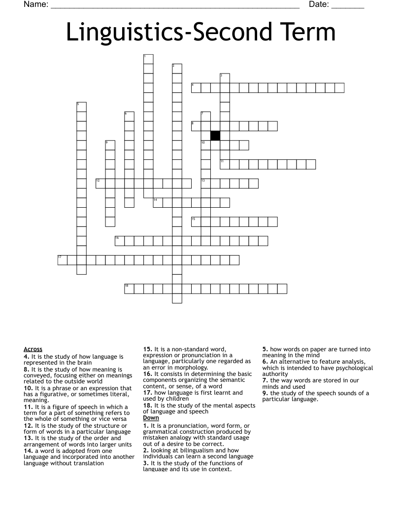 Linguistics-Second Term Crossword
