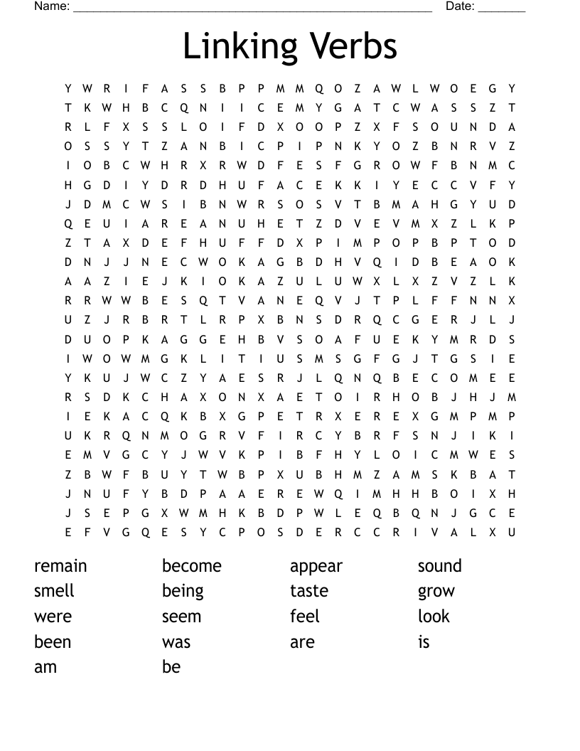Linking Verbs Word Search