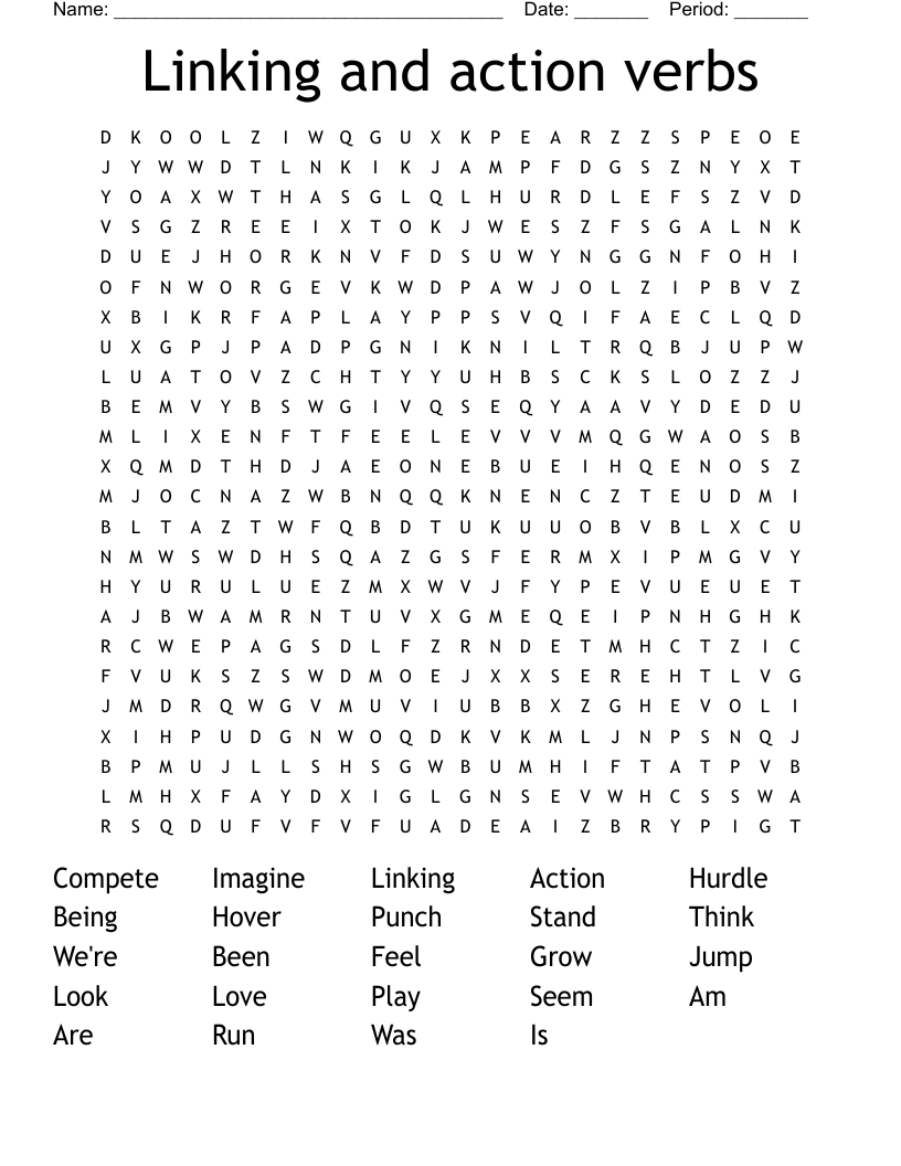 Linking and action verbs  Word Search