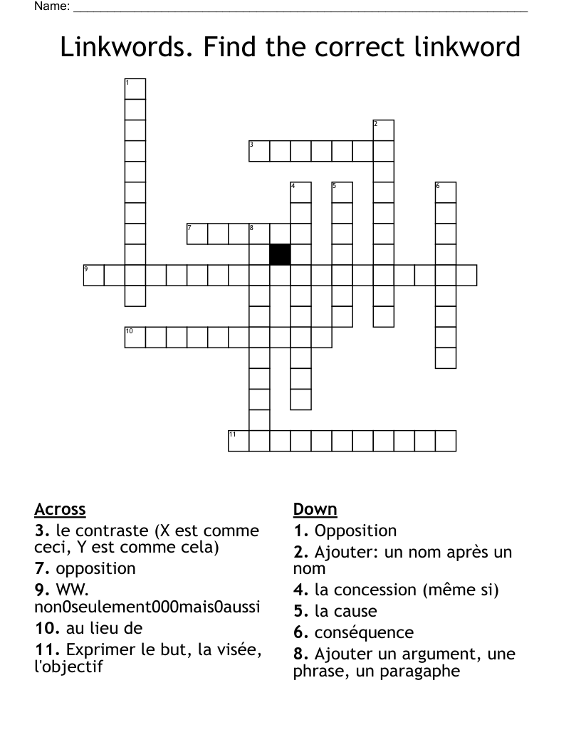 Linkwords. Find the correct linkword Crossword