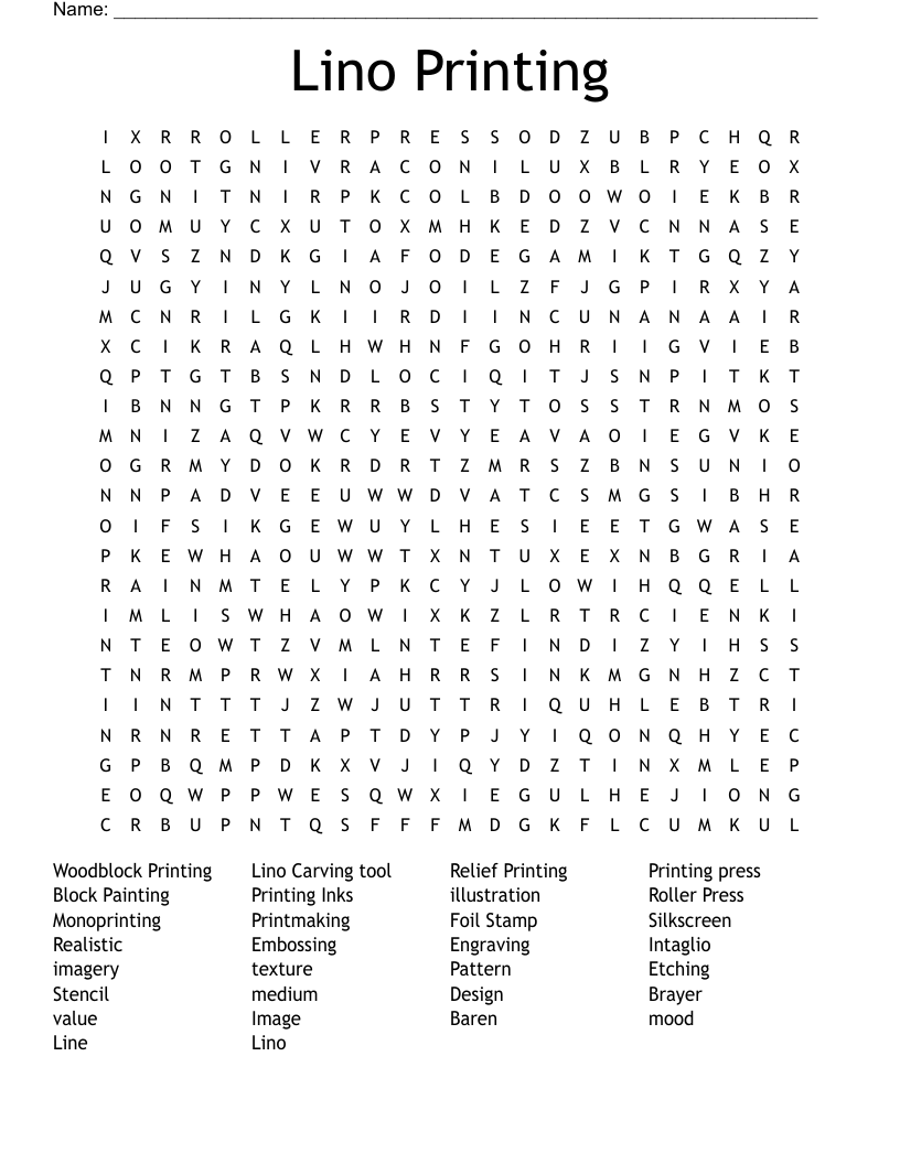 Lino Printing Word Search