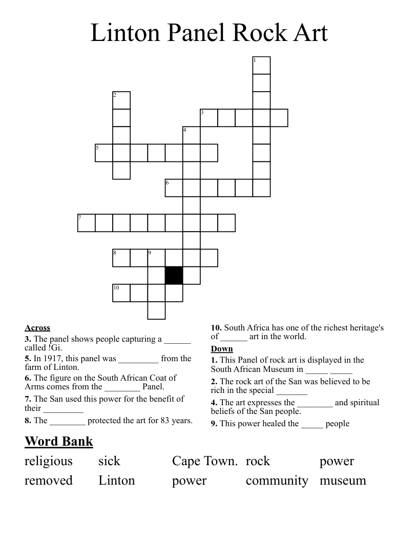 Linton Panel Rock Art  Crossword