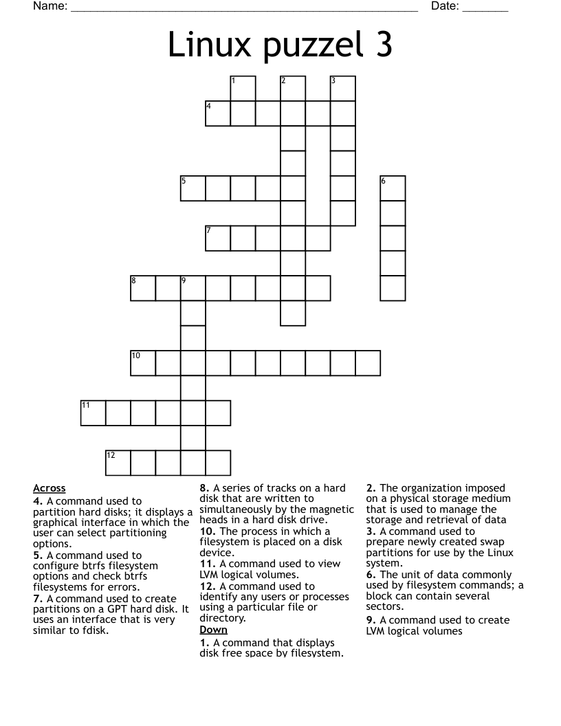 Linux puzzel 3 Crossword