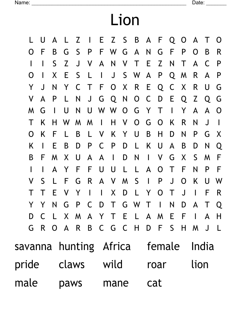 Lion Word Search