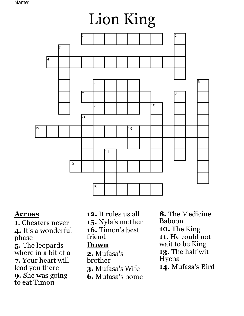 Lion King Crossword