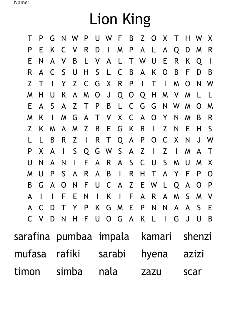 Lion King Word Search