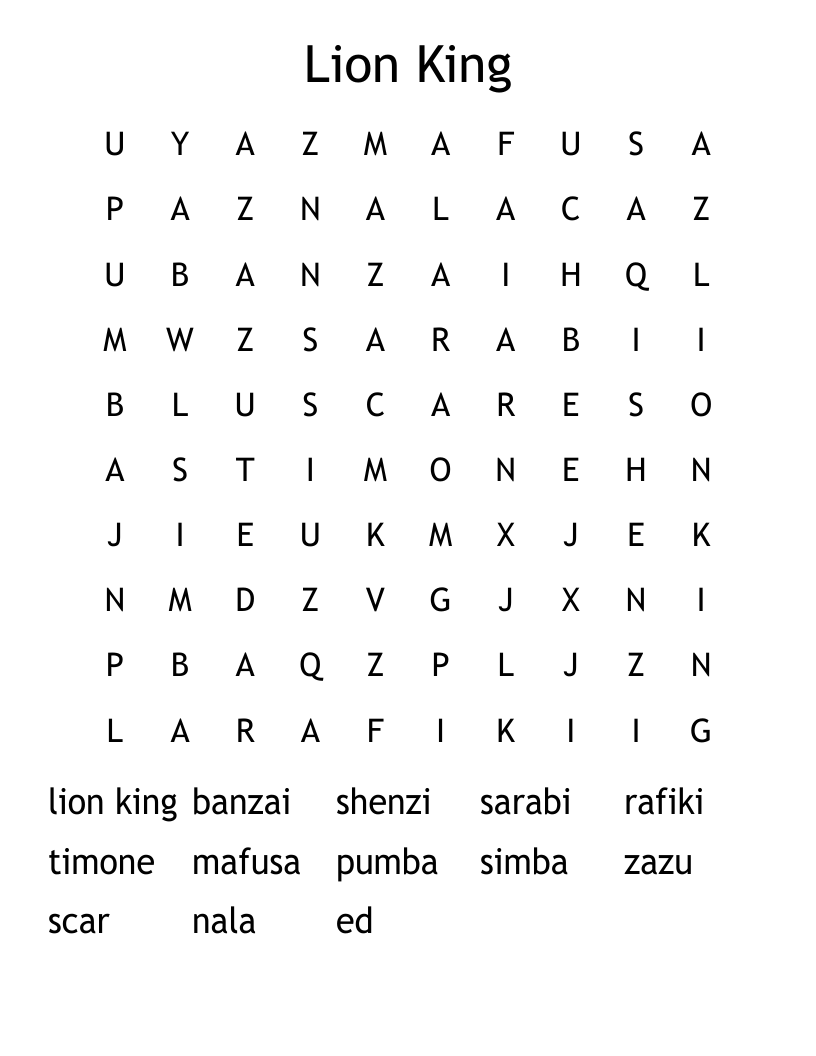 Lion King Word Search