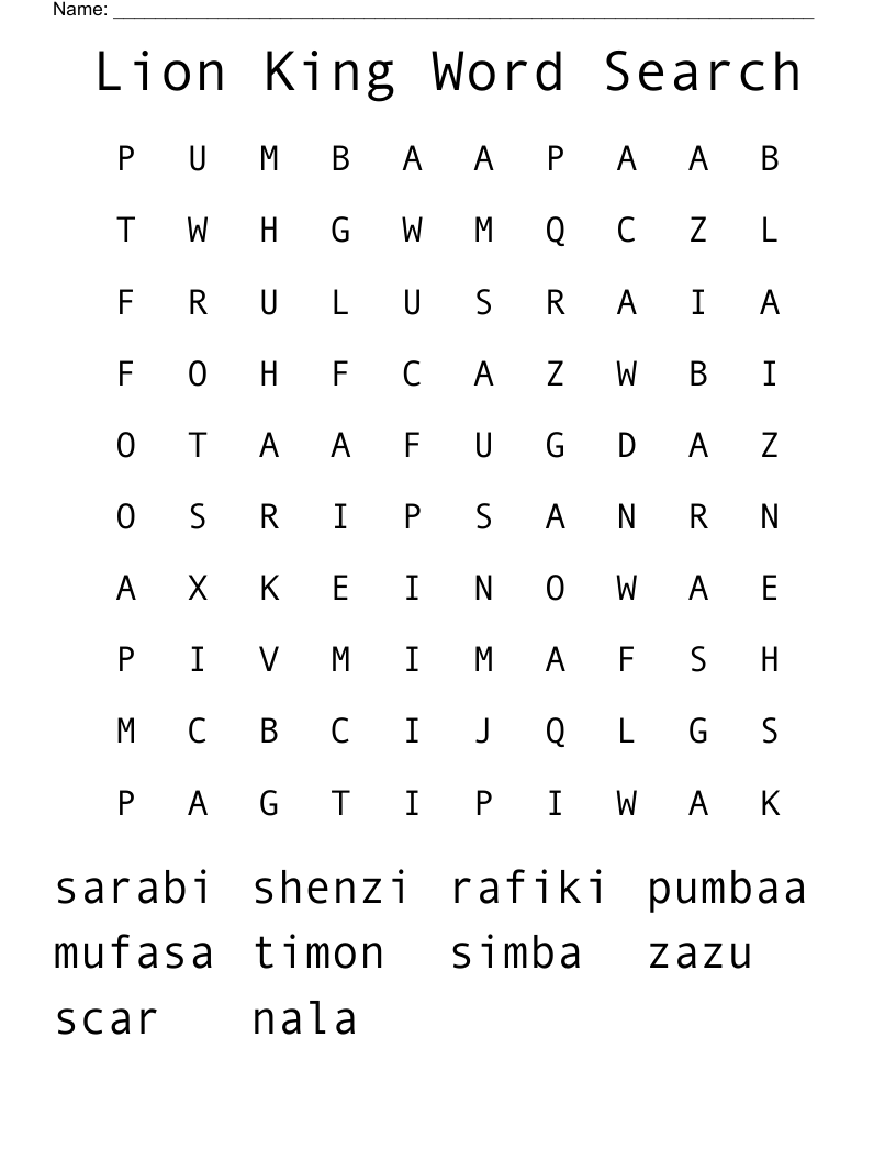 Lion King Word Search