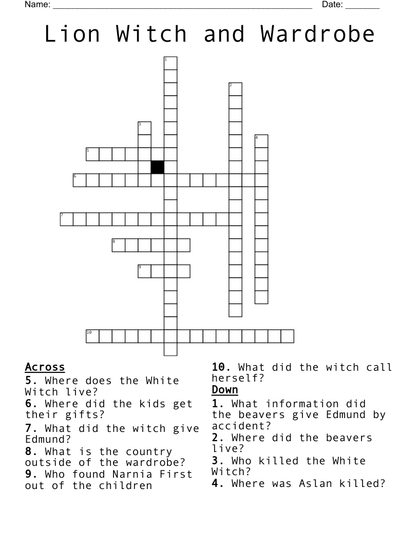 Lion Witch and Wardrobe Crossword