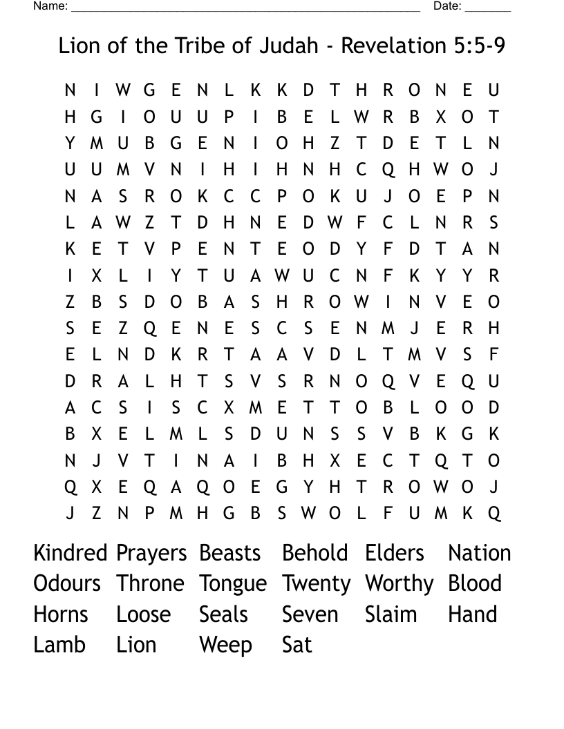Lion of the Tribe of Judah - Revelation 5:5-9 Word Search