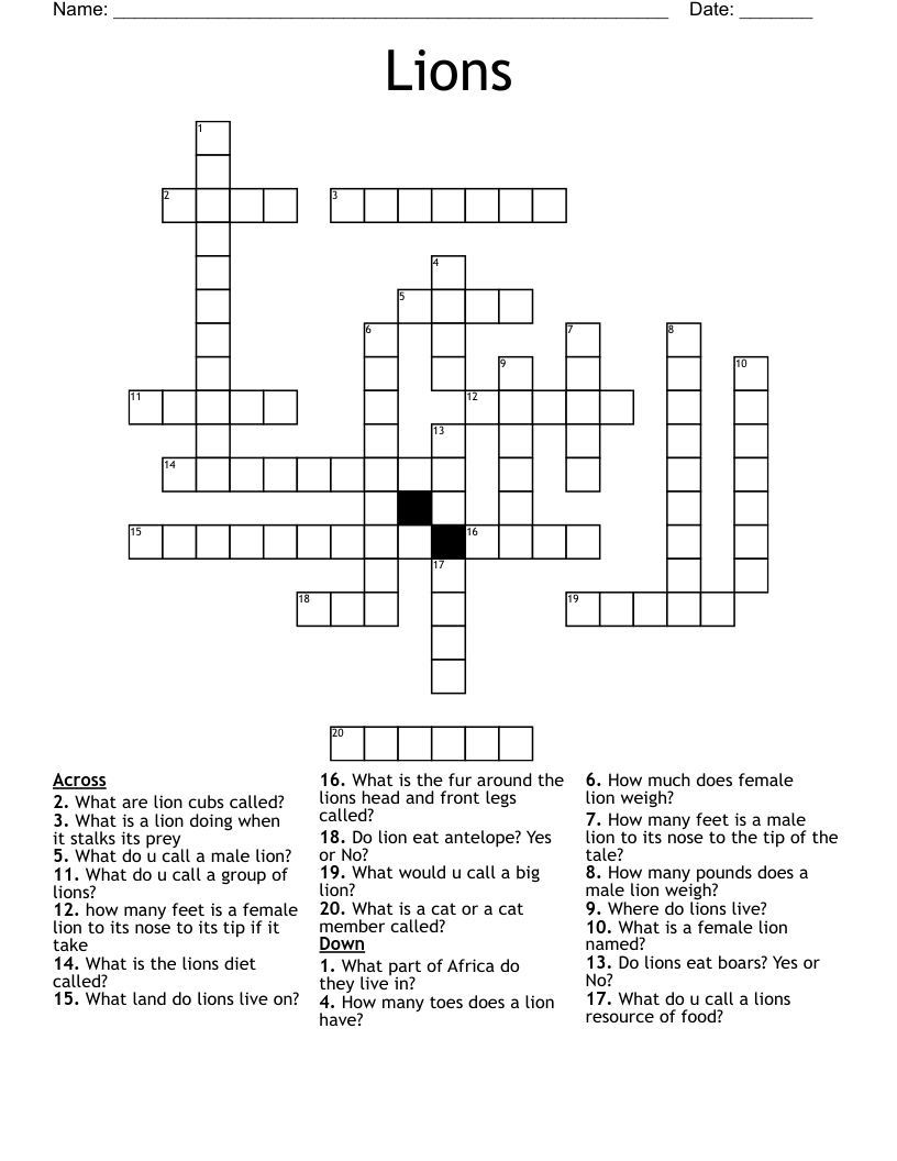 Lions Crossword