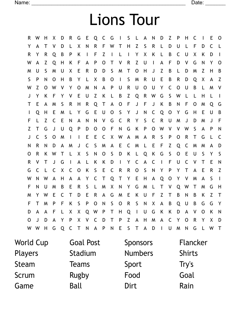 Lions Tour Word Search