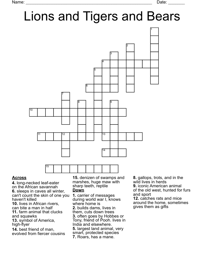 Lions and Tigers and Bears Crossword