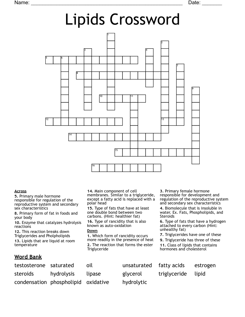 Lipids Crossword