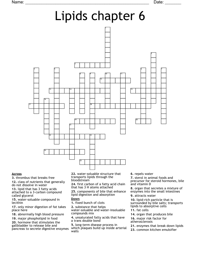 Lipids chapter 6 Crossword