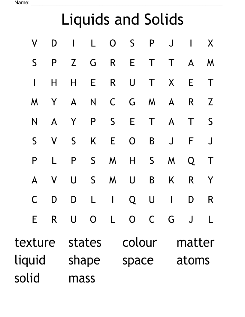 Liquids and Solids Word Search