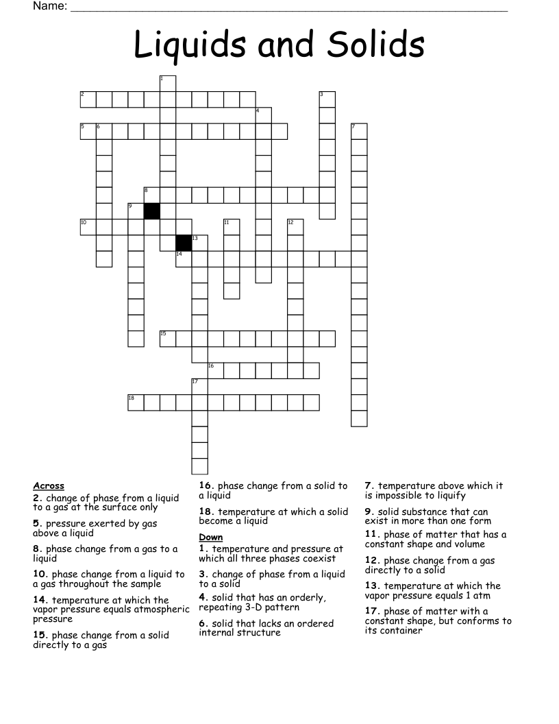 Liquids and Solids Crossword