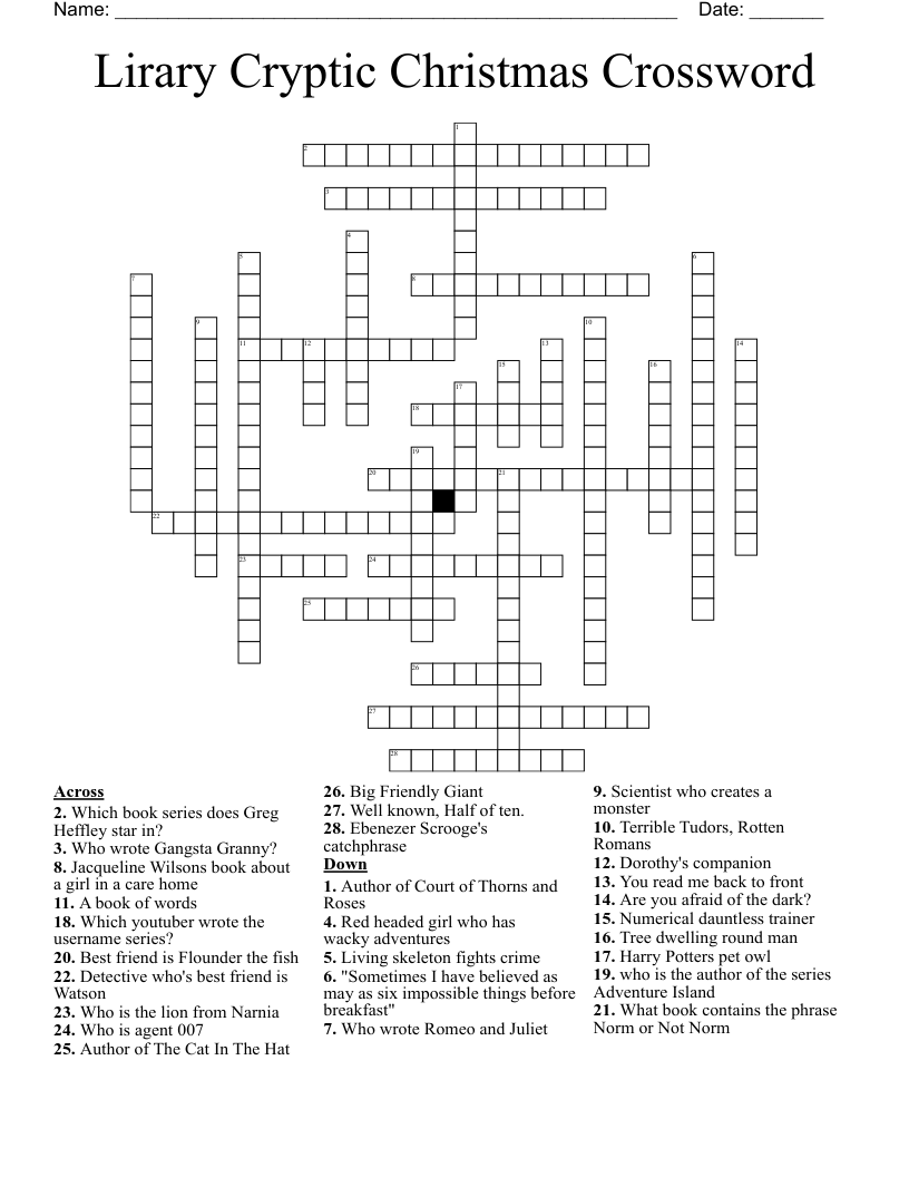 Lirary Cryptic Christmas Crossword