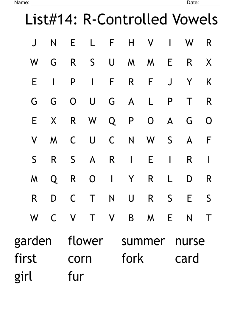 List#14: R-Controlled Vowels Word Search