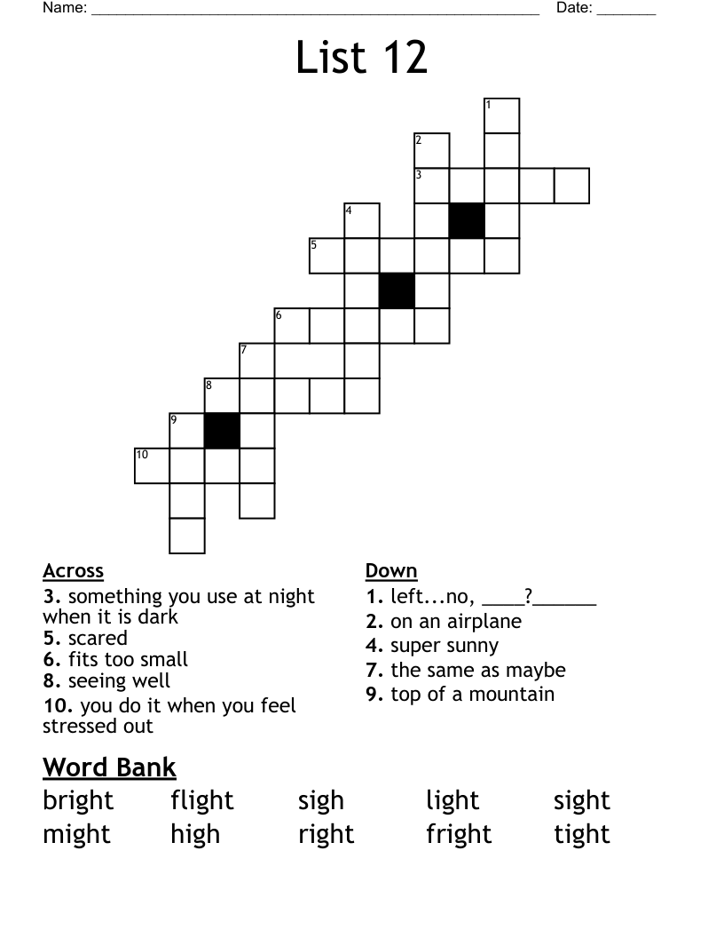 List 12 Crossword