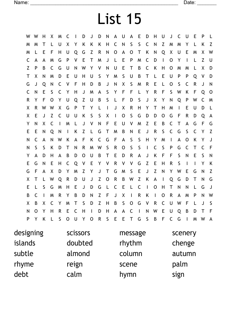 List 15 Word Search