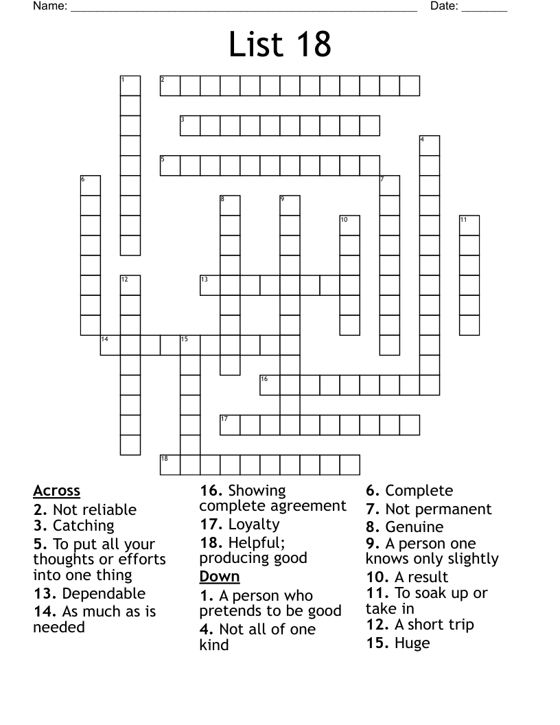 List 18 Crossword