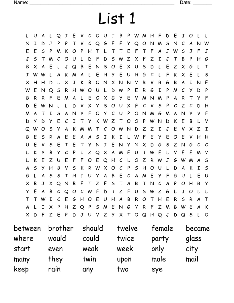 List 1 Word Search