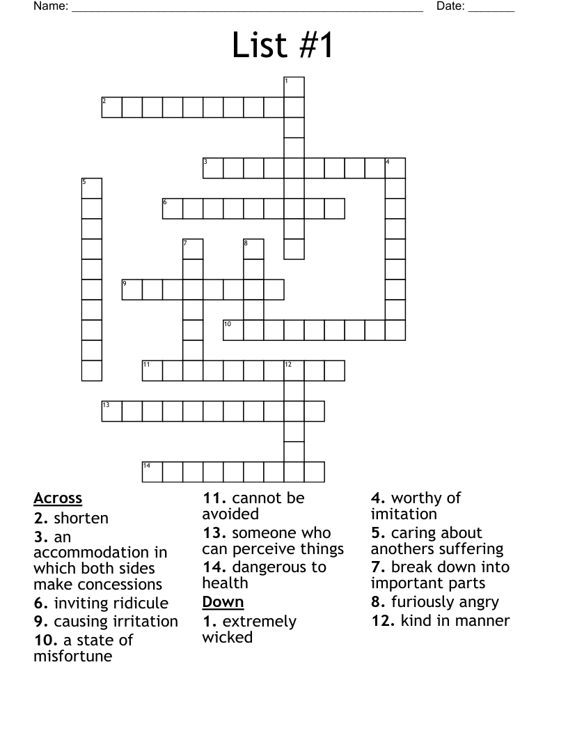 List #1 Crossword