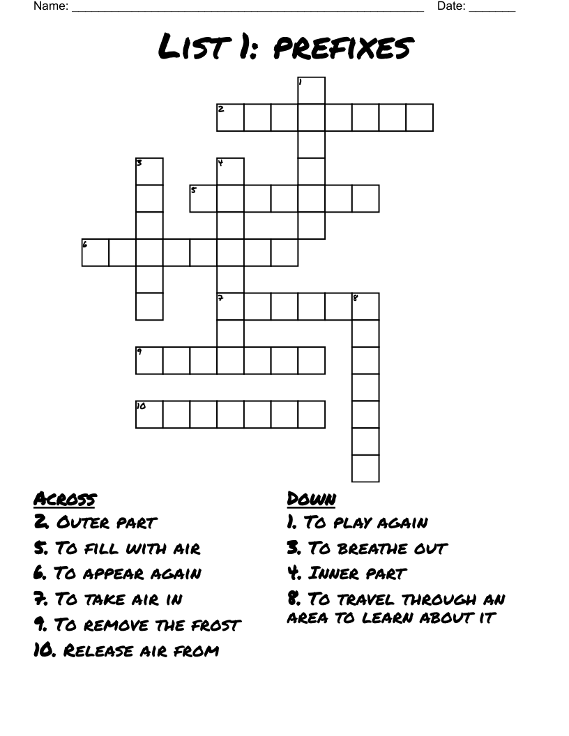 List 1: prefixes  Crossword