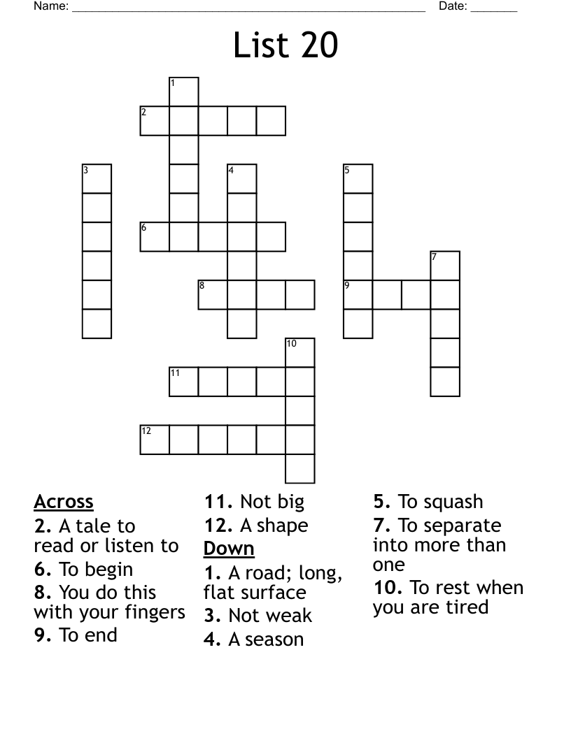 List 20  Crossword
