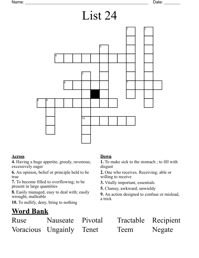 List 24 Crossword